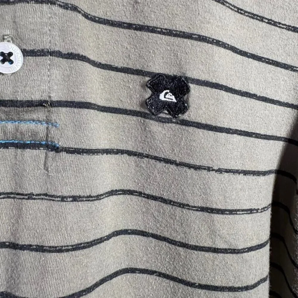 Quiksilver Youth Striped Polo - Medium - Olive Black Surf Skate Y2K